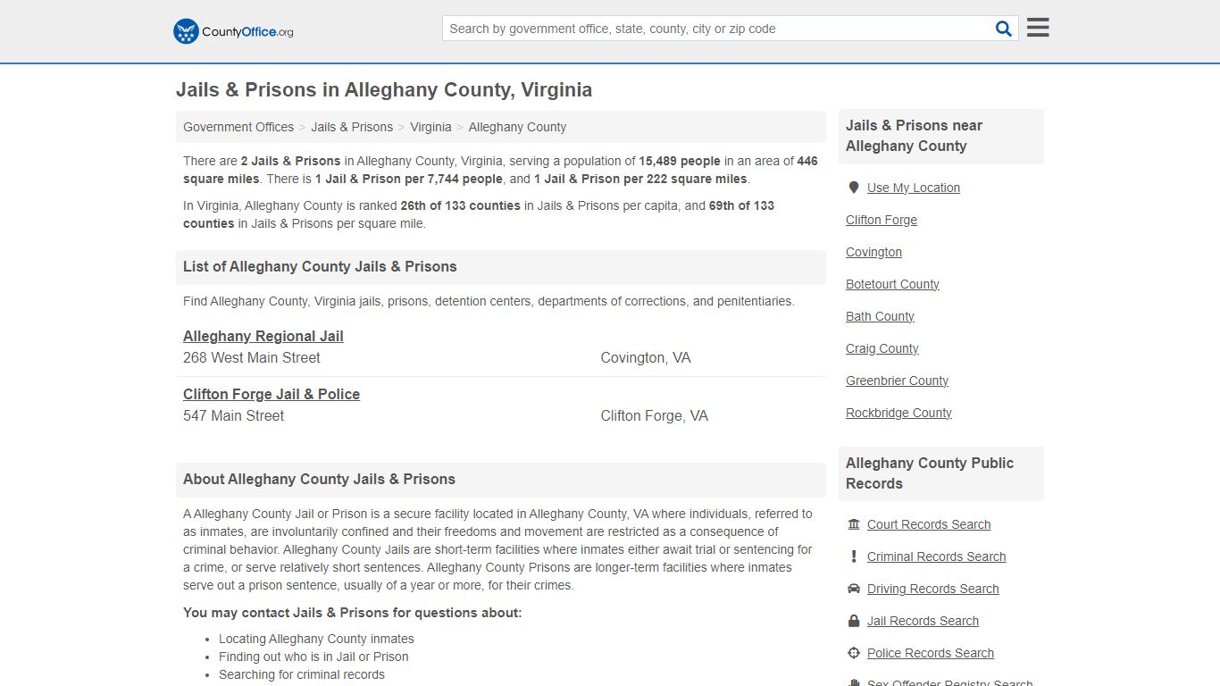 Jails & Prisons - Alleghany County, VA (Inmate Rosters & Records)